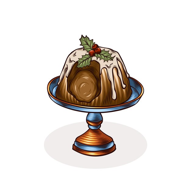 Dibujado a mano ilustración de pudín de navidad
