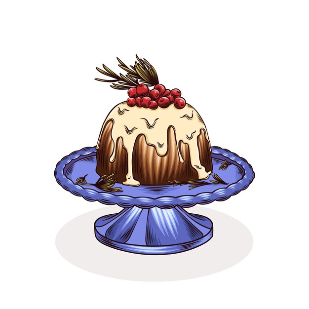 Dibujado a mano ilustración de pudín de navidad