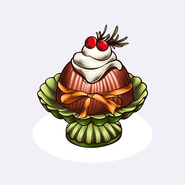 Dibujado a mano ilustración de pudín de navidad