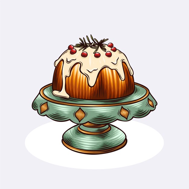 Dibujado a mano ilustración de pudín de navidad