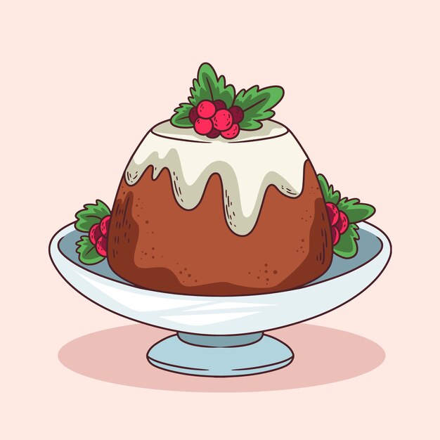 Dibujado a mano ilustración de pudín de navidad
