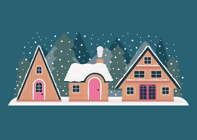 Vector gratuito dibujado a mano ilustración de pueblo de invierno plano