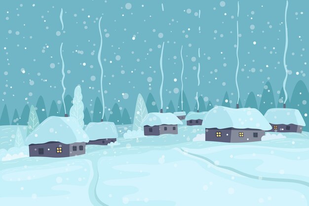 Dibujado a mano ilustración de pueblo de invierno