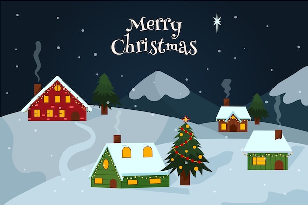 Dibujado a mano ilustración de pueblo de navidad plano
