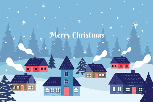 Dibujado a mano ilustración de pueblo de navidad plano