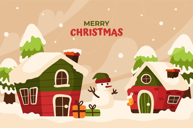 Dibujado a mano ilustración de pueblo de navidad