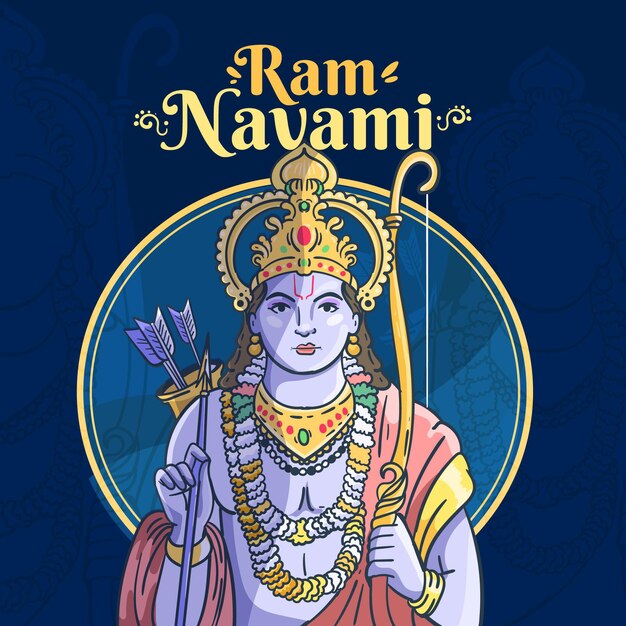 Dibujado a mano ilustración de ram navami