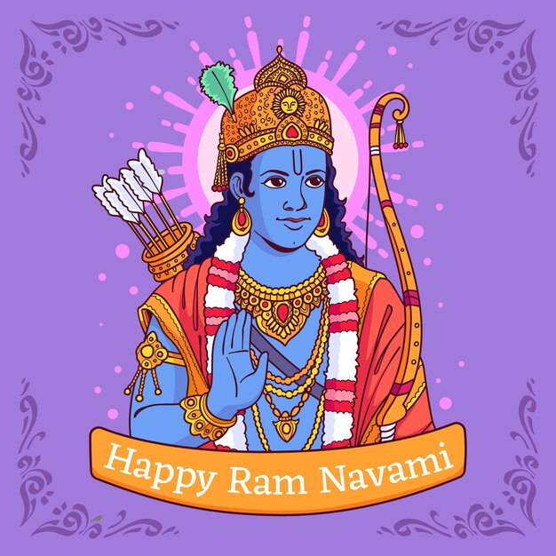 Dibujado a mano ilustración de ram navami