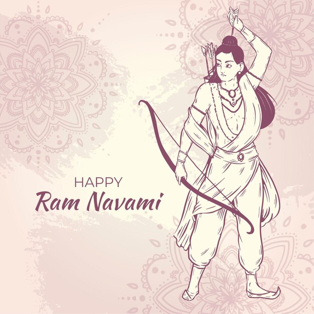 Dibujado a mano ilustración de ram navami