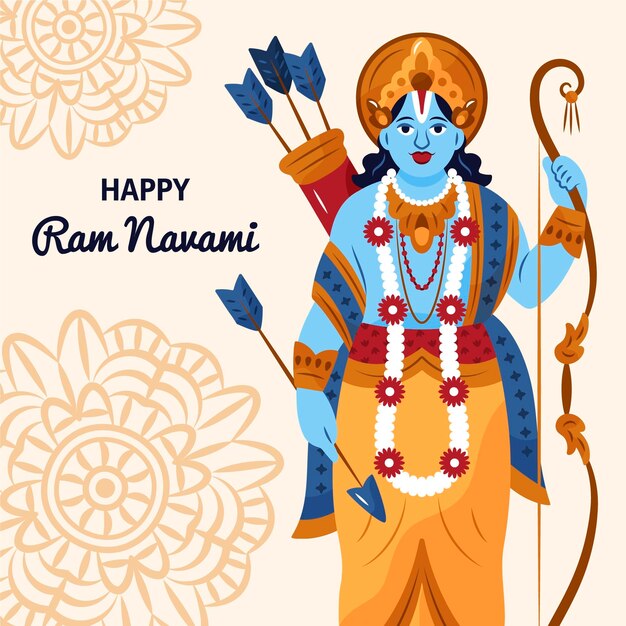 Dibujado a mano ilustración de ram navami