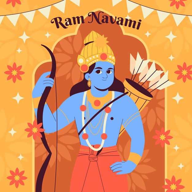 Dibujado a mano ilustración de ram navami
