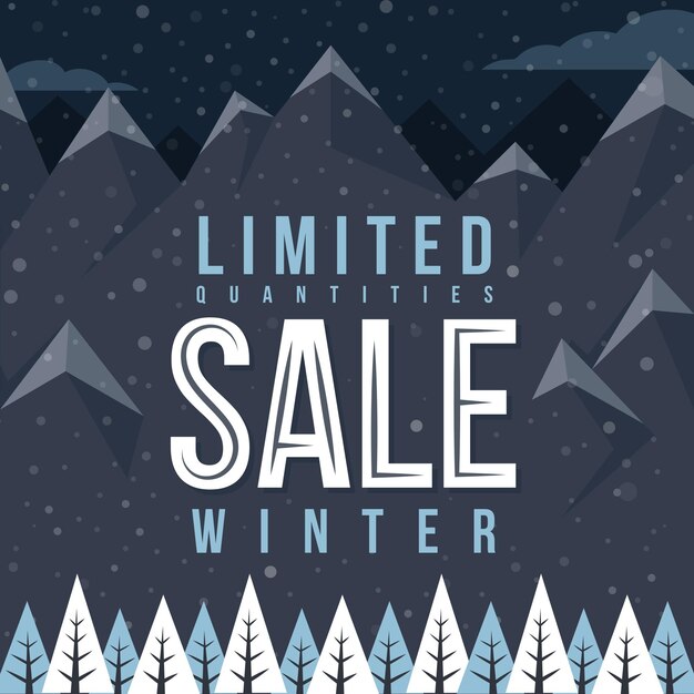 Dibujado a mano ilustración de rebajas de invierno plana y banner cuadrado