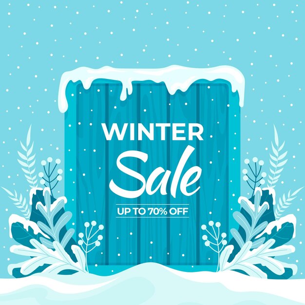 Dibujado a mano ilustración de rebajas de invierno plana y banner cuadrado