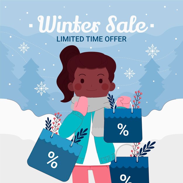 Vector gratuito dibujado a mano ilustración de rebajas de invierno plano