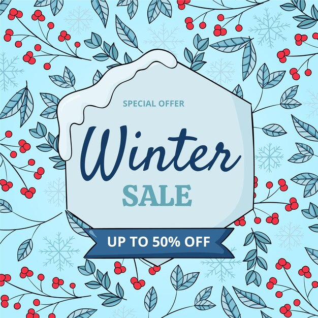 Dibujado a mano ilustración de rebajas de invierno
