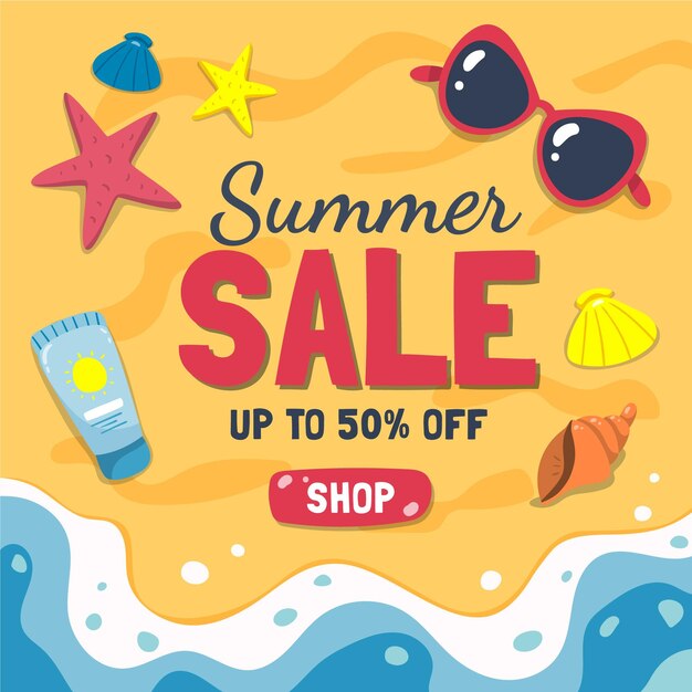 Dibujado a mano ilustración de rebajas de verano