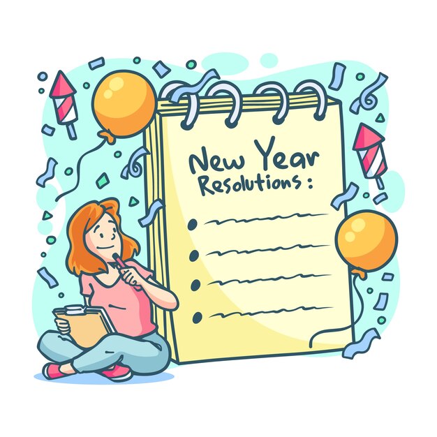 Dibujado a mano ilustración de resoluciones de año nuevo