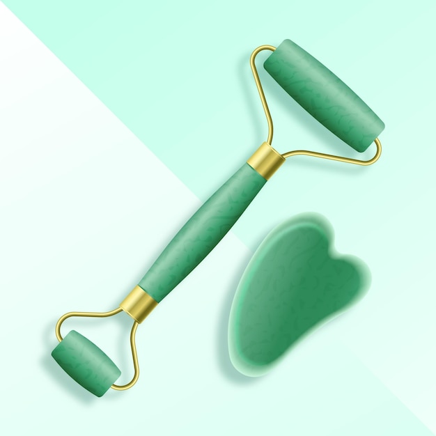 Vector gratuito dibujado a mano ilustración de rodillo de jade y gua sha