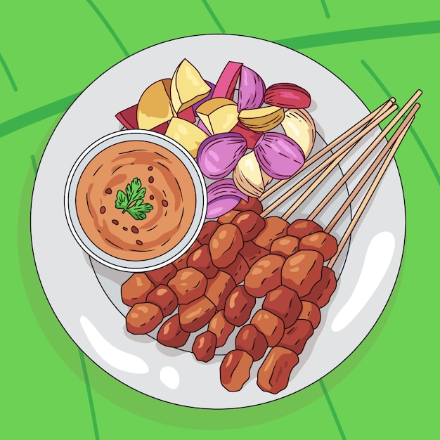 Vector gratuito dibujado a mano ilustración de satay