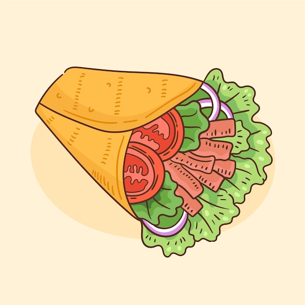 Dibujado a mano ilustración de shawarma nutritivo