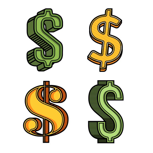Dibujado a mano ilustración de signo de dólar de dibujos animados