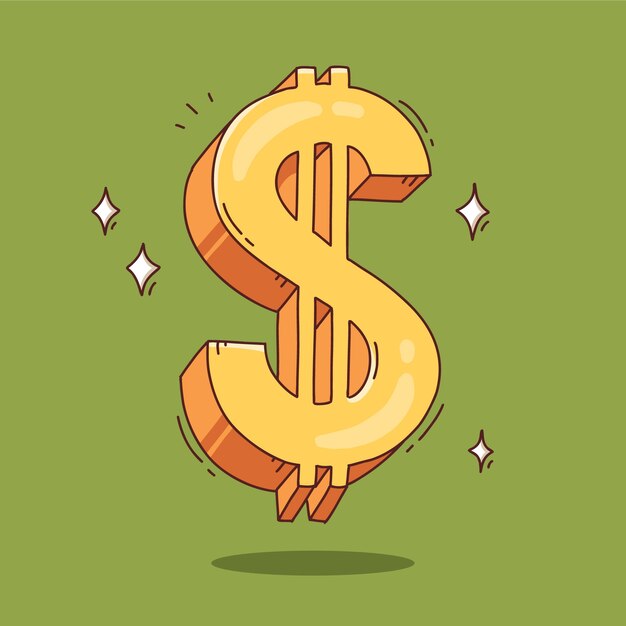 Dibujado a mano ilustración de signo de dólar de dibujos animados