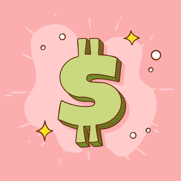 Dibujado a mano ilustración de signo de dólar de dibujos animados