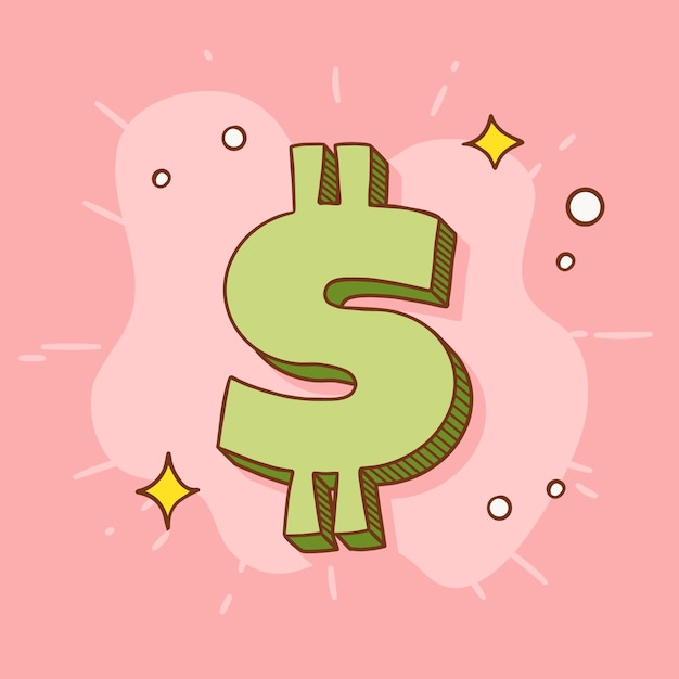 Dibujado a mano ilustración de signo de dólar de dibujos animados