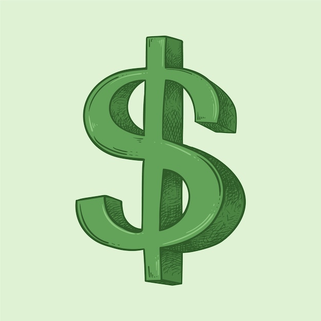 Dibujado a mano ilustración de signo de dólar de dibujos animados
