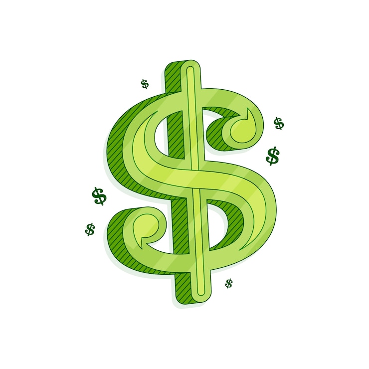Vector gratuito dibujado a mano ilustración de signo de dólar de dibujos animados