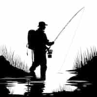 Vector gratuito dibujado a mano ilustración de silueta de pescador con mosca