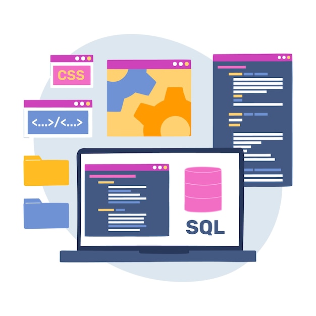Dibujado a mano ilustración de sql de diseño plano