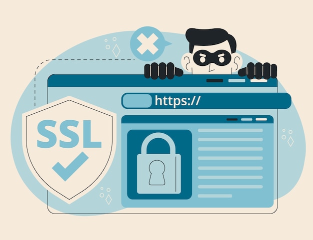 Dibujado a mano ilustración de ssl de diseño plano
