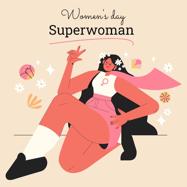 Vector gratuito dibujado a mano ilustración de supermujer del día de la mujer