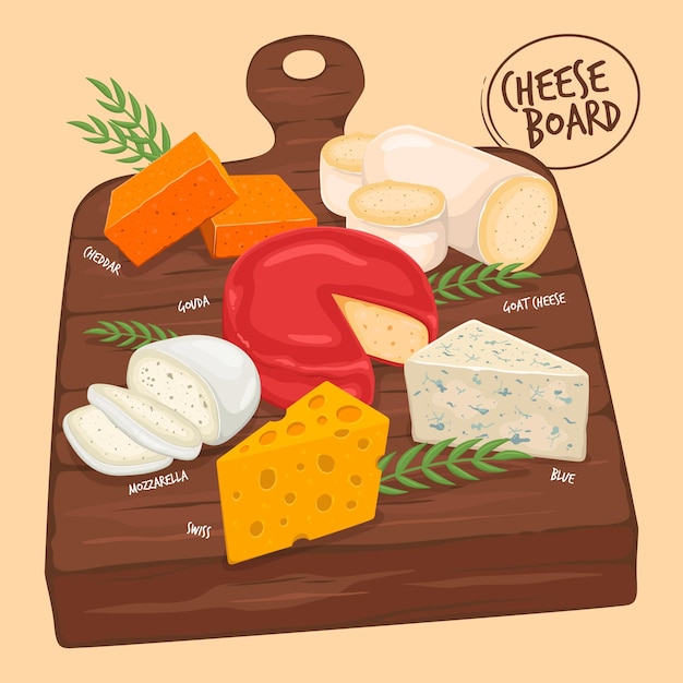 Vector gratuito dibujado a mano ilustración de tabla de quesos