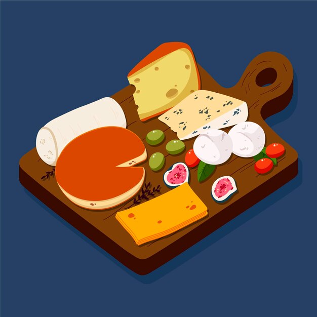 Dibujado a mano ilustración de tabla de quesos