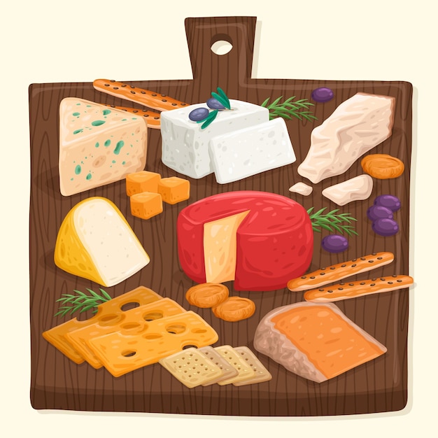 Vector gratuito dibujado a mano ilustración de tabla de quesos