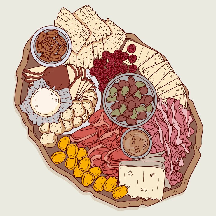 Vector gratuito dibujado a mano ilustración de tabla de quesos