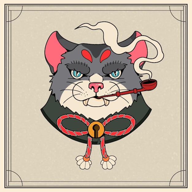 Dibujado a mano ilustración de tatuaje de estilo asiático