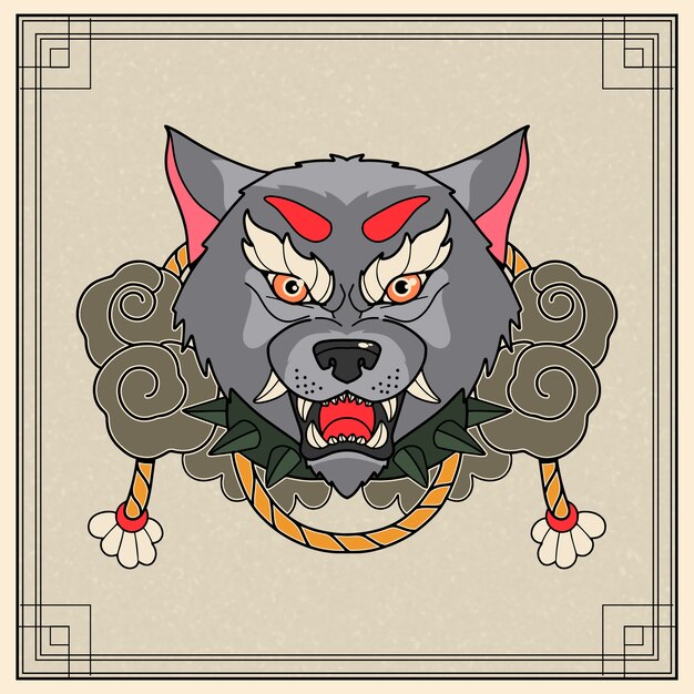 Dibujado a mano ilustración de tatuaje de estilo asiático