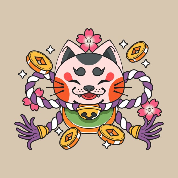 Dibujado a mano ilustración de tatuaje de estilo asiático