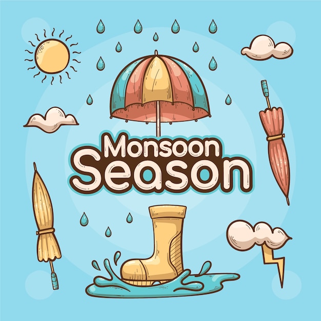Dibujado a mano ilustración de la temporada del monzón