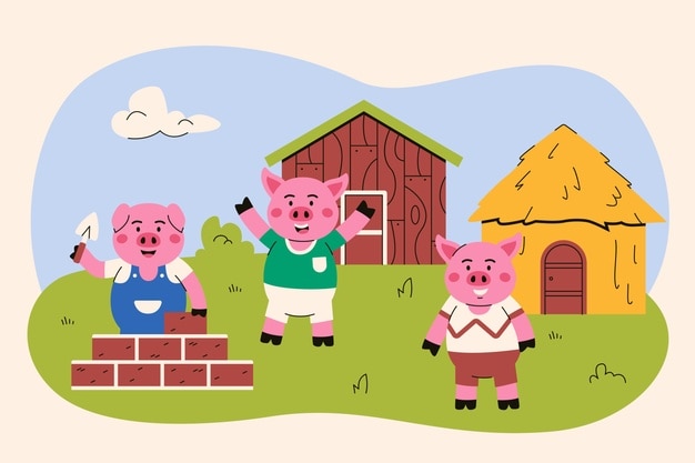 Dibujado a mano la ilustración de los tres cerditos