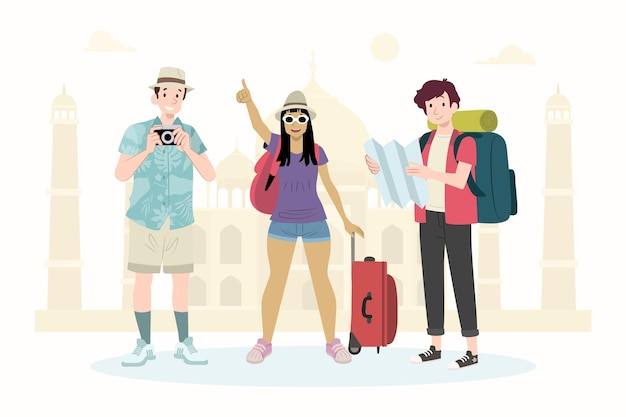 Vector gratuito dibujado a mano ilustración de turistas planos