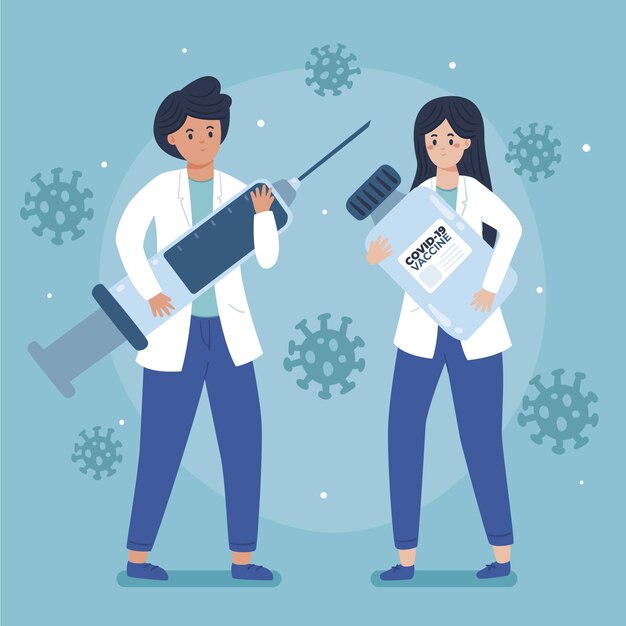 Dibujado a mano ilustración de vacuna de coronavirus