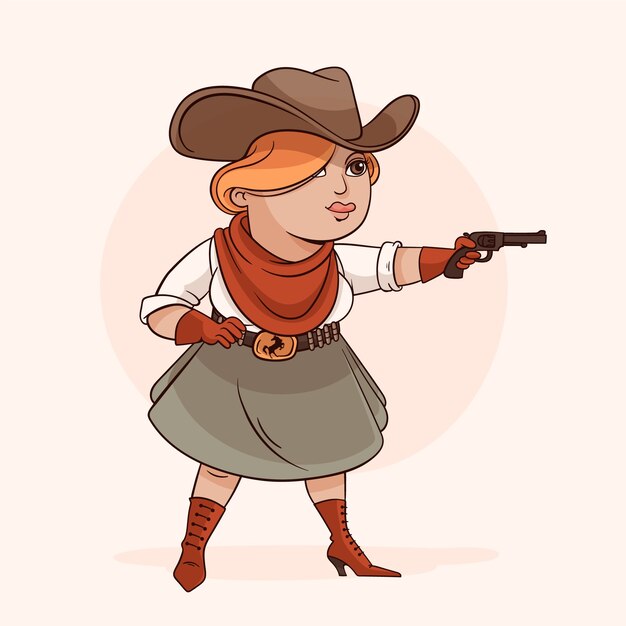 Dibujado a mano ilustración de vaquera de dibujos animados