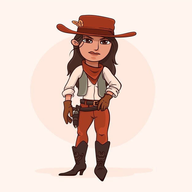 Dibujado a mano ilustración de vaquera de dibujos animados