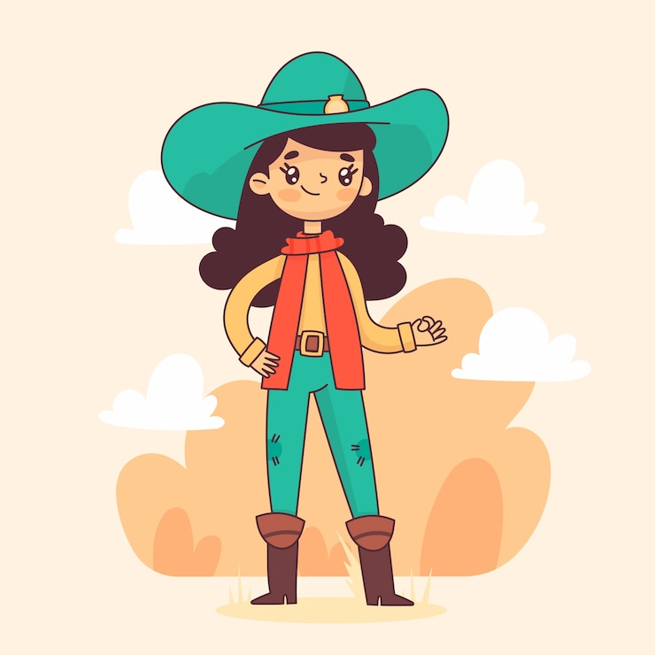 Vector gratuito dibujado a mano ilustración de vaquera de dibujos animados