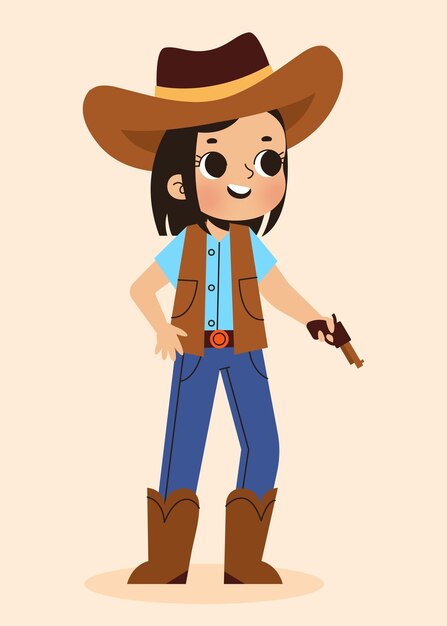 Dibujado a mano ilustración de vaquera de dibujos animados