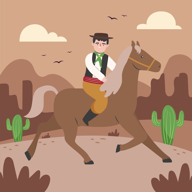 Dibujado a mano ilustración de vaquero gaucho